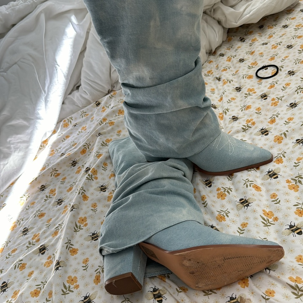 Denim jeans tall boots